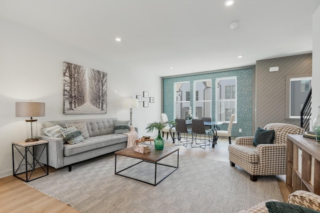 living room with hardwood / wood-style flooring