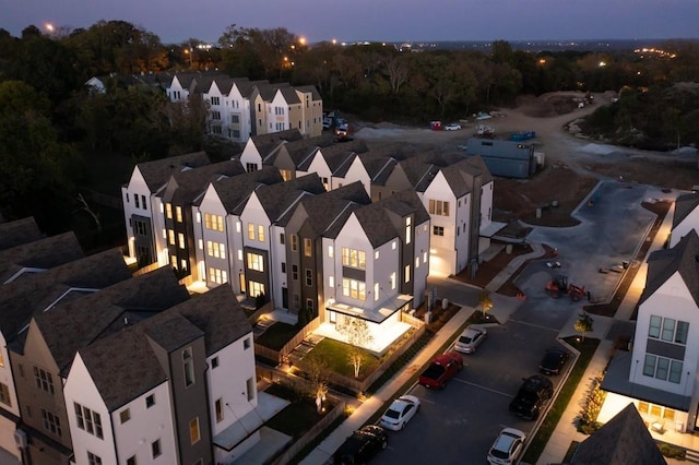 view of aerial view at dusk