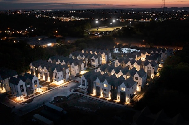 view of aerial view at dusk