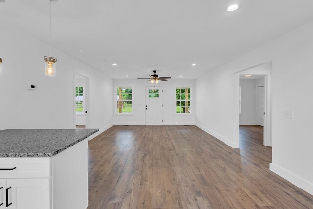 286 Wilhite, Doyle, TN 38559 - unfurnished living room with wood finished floors, recessed lighting, baseboards, and a ceiling fan