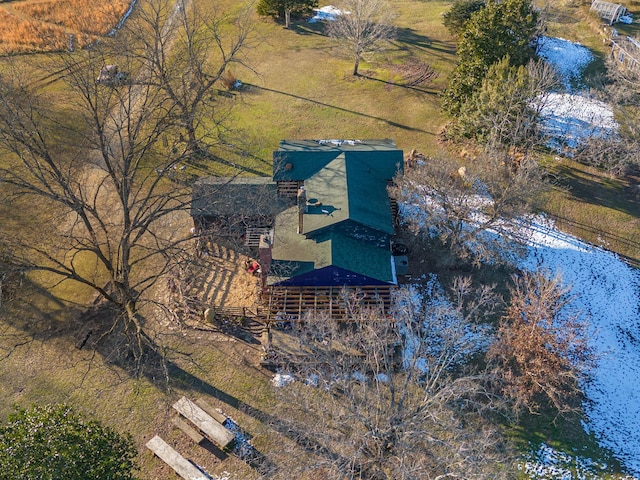 birds eye view of property with a water view and a rural view