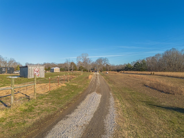 view of street with a rural view