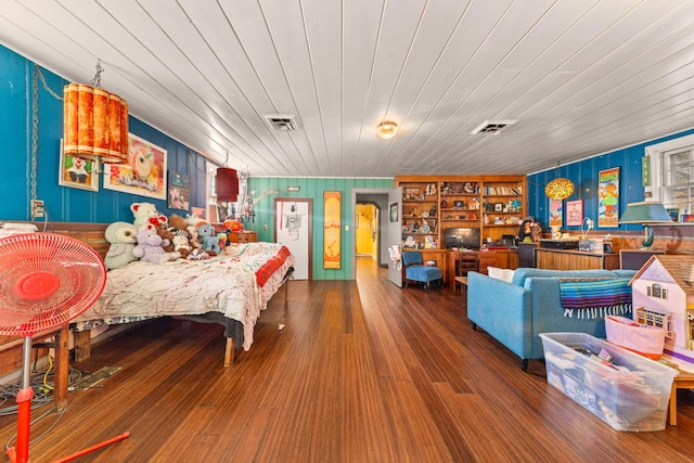 bedroom featuring wood ceiling and hardwood / wood-style floors