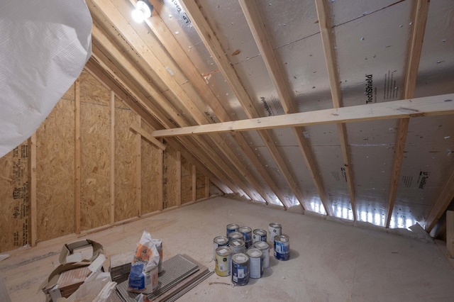 view of unfinished attic