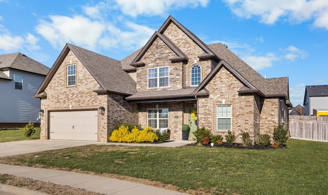 view of front of property featuring a front yard and a garage