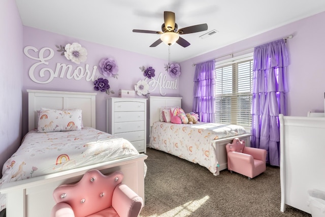 bedroom featuring ceiling fan and carpet flooring