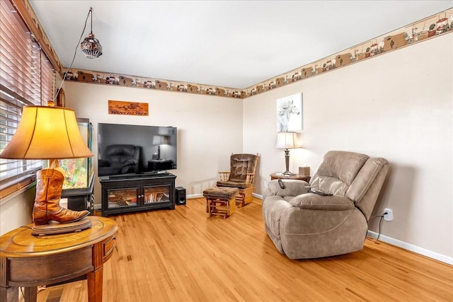 living area with wood-type flooring