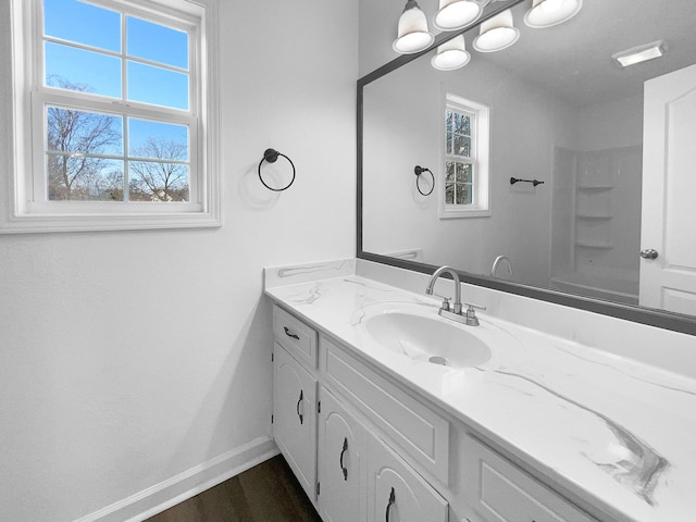 bathroom featuring wood-type flooring and vanity