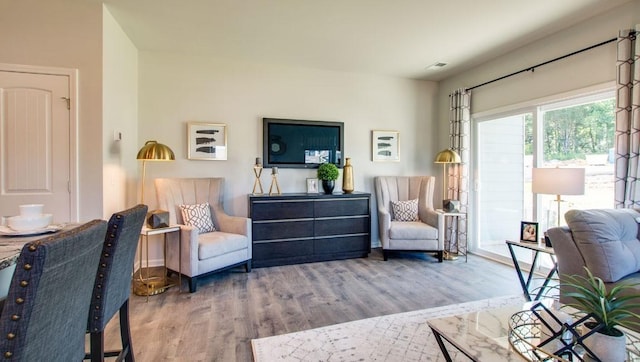 living area featuring hardwood / wood-style flooring