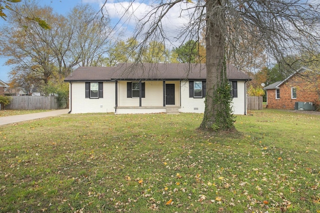 ranch-style house with a front lawn