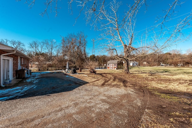 view of yard with a storage unit