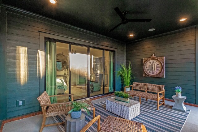 view of patio / terrace featuring an outdoor living space and ceiling fan