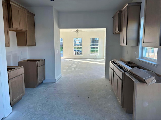 kitchen featuring ceiling fan