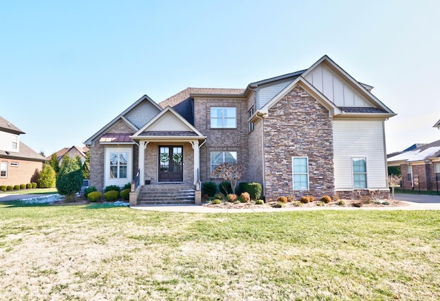 craftsman inspired home with a front yard