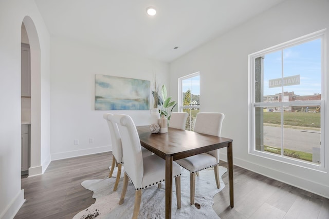 dining space featuring hardwood / wood-style flooring