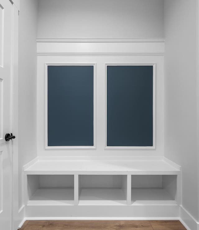 mudroom with wood-type flooring