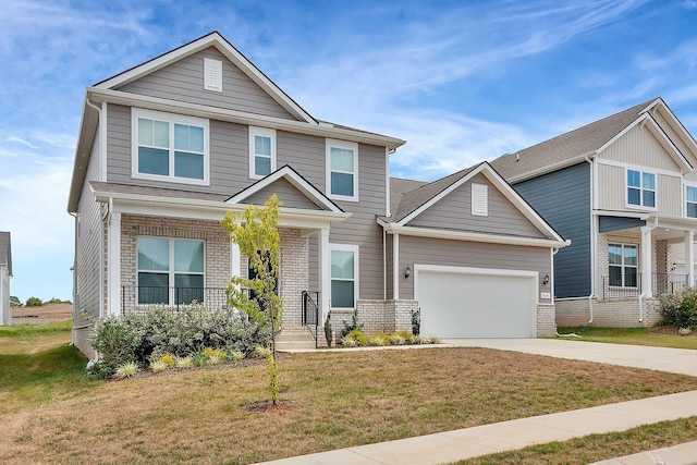 craftsman-style house featuring a front yard and a garage