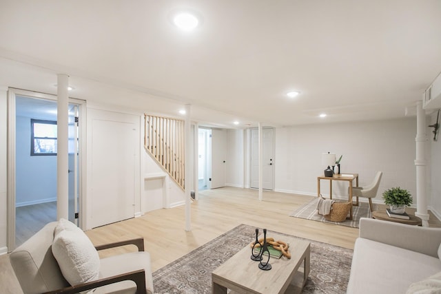 living room with light wood-type flooring