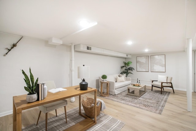 living room with light wood-type flooring