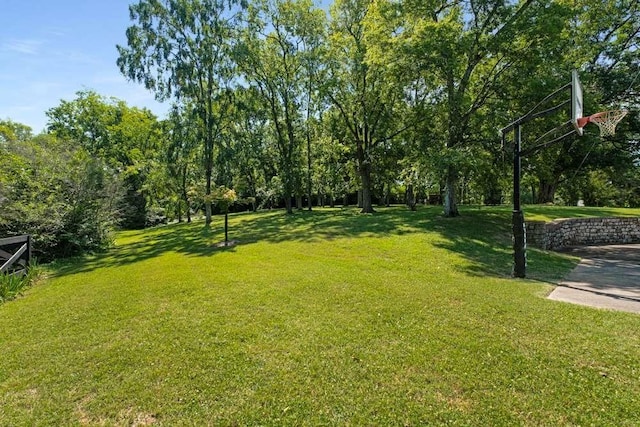 view of yard featuring basketball hoop