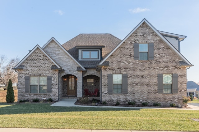 view of front of property featuring a front lawn