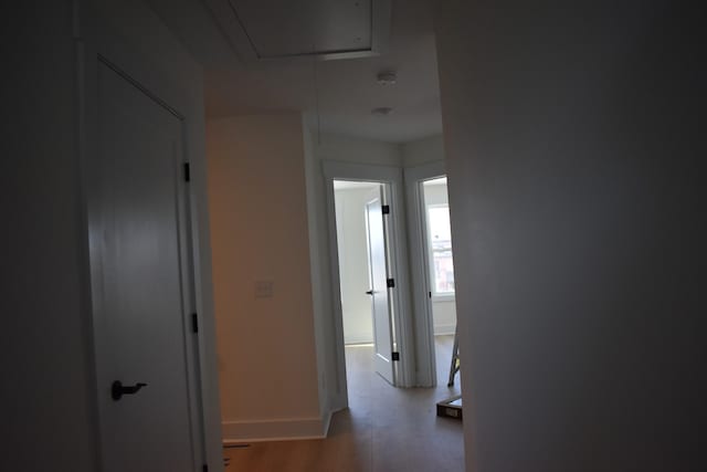 hallway with light hardwood / wood-style flooring