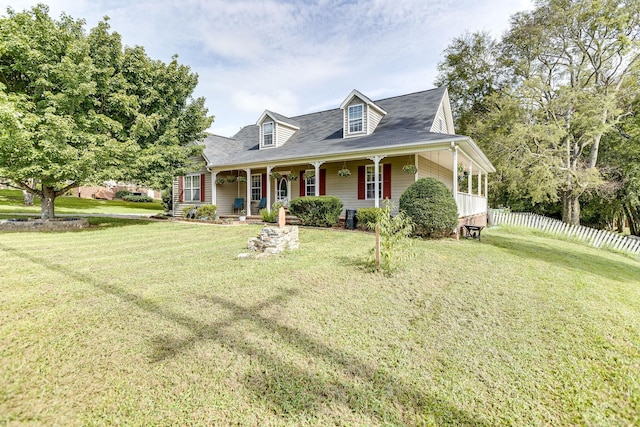 view of front of property with a front lawn and covered porch