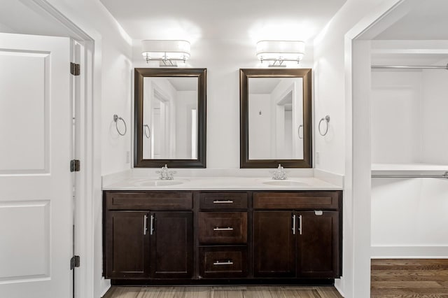 bathroom featuring vanity and hardwood / wood-style floors