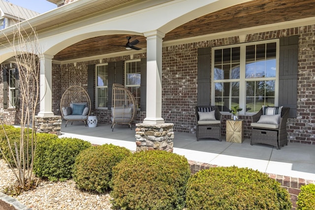 view of patio / terrace featuring covered porch and ceiling fan