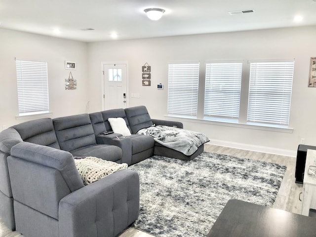 living room with hardwood / wood-style floors