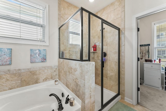 bathroom with plus walk in shower