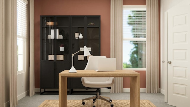 carpeted home office featuring plenty of natural light