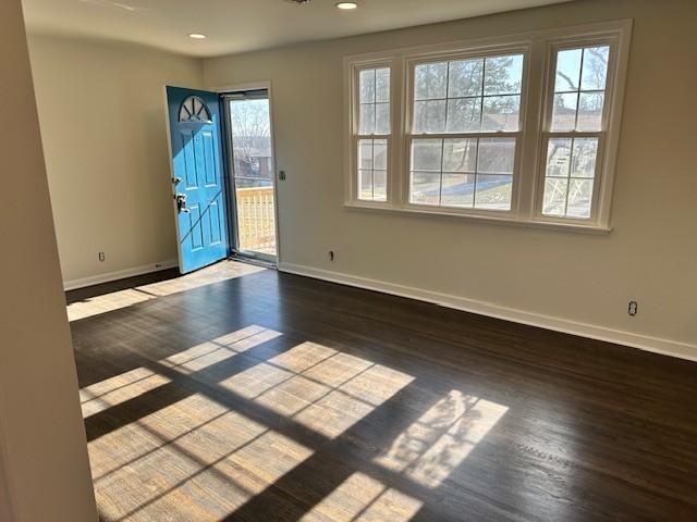 entryway with a wealth of natural light and dark hardwood / wood-style floors