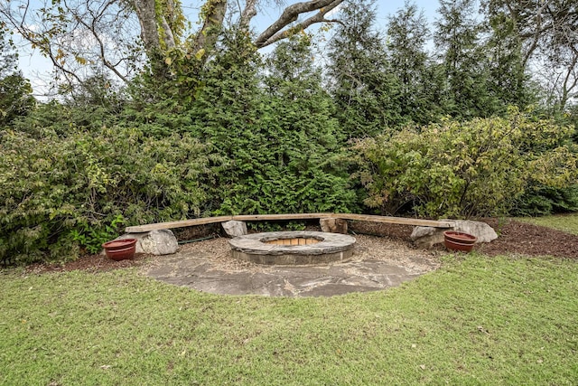 view of yard with an outdoor fire pit