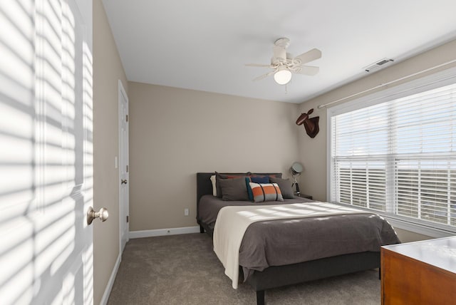 bedroom with carpet floors and ceiling fan