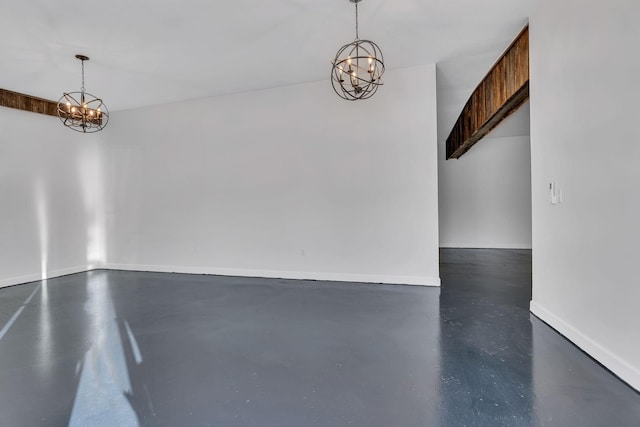 unfurnished dining area featuring a notable chandelier