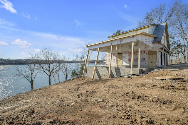 view of outdoor structure with a water view