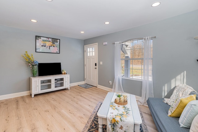 living room featuring plenty of natural light and light wood-type flooring