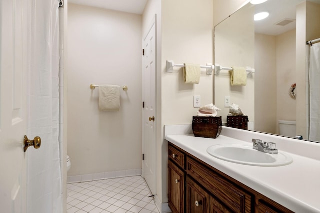 bathroom with tile patterned floors, toilet, and vanity