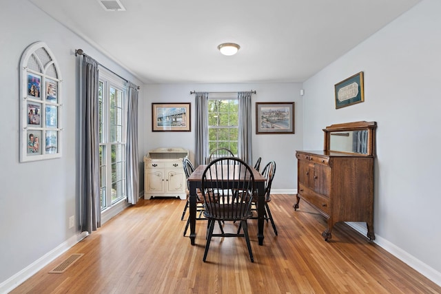 dining space with light hardwood / wood-style floors and a wealth of natural light