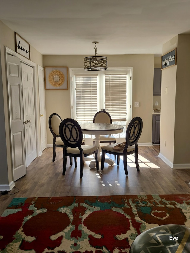 dining space featuring dark wood-type flooring