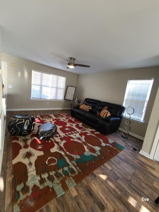 living room with dark hardwood / wood-style floors