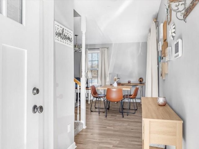 dining space featuring light wood-type flooring