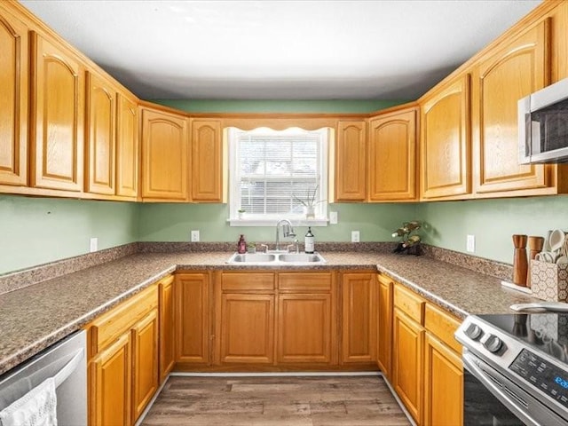 kitchen featuring sink, appliances with stainless steel finishes, and dark hardwood / wood-style floors