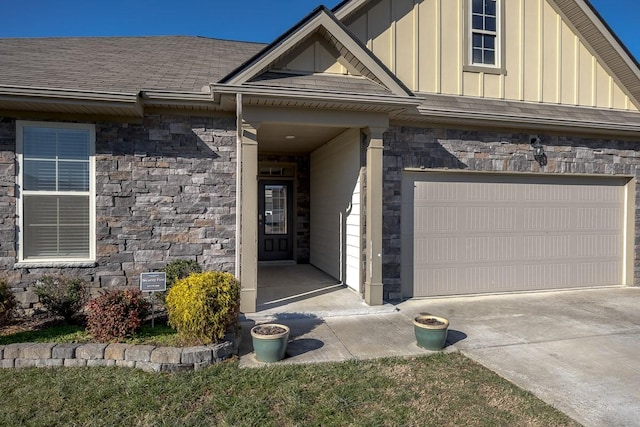 entrance to property featuring a garage