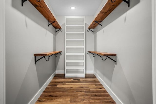 spacious closet featuring dark hardwood / wood-style floors