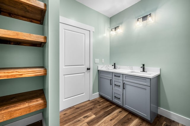 bathroom with hardwood / wood-style flooring and vanity