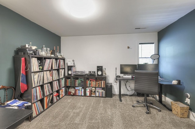 view of carpeted office space