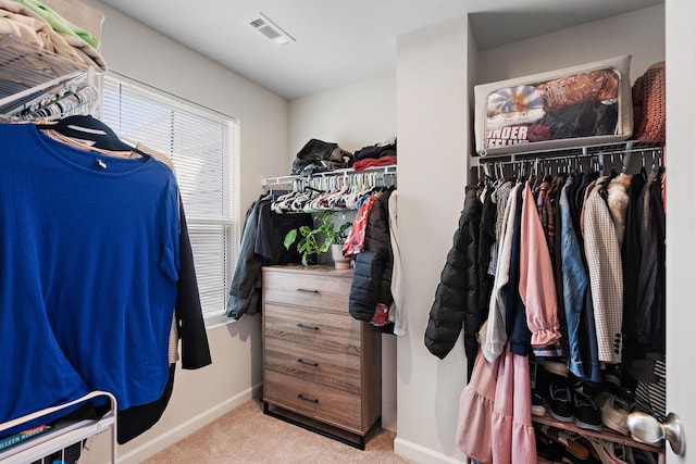 walk in closet with carpet flooring and visible vents