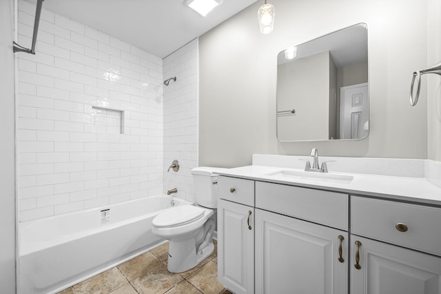 full bathroom with toilet, bathtub / shower combination, and vanity